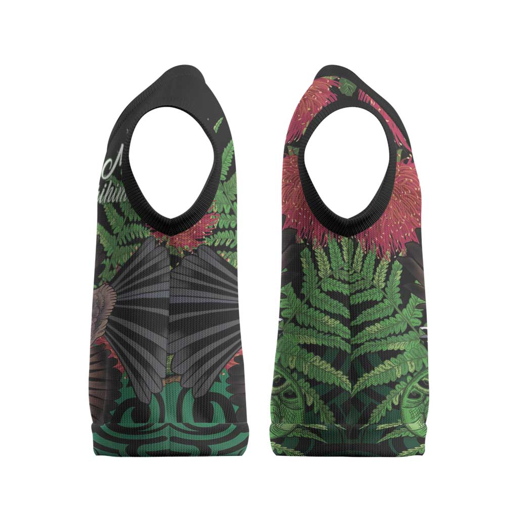 Meri Kirihimete New Zealand Christmas Knitted V-Neck Vest Piwakawaka Koru Fern Mix Pohutukawa - Aussie Hoodie