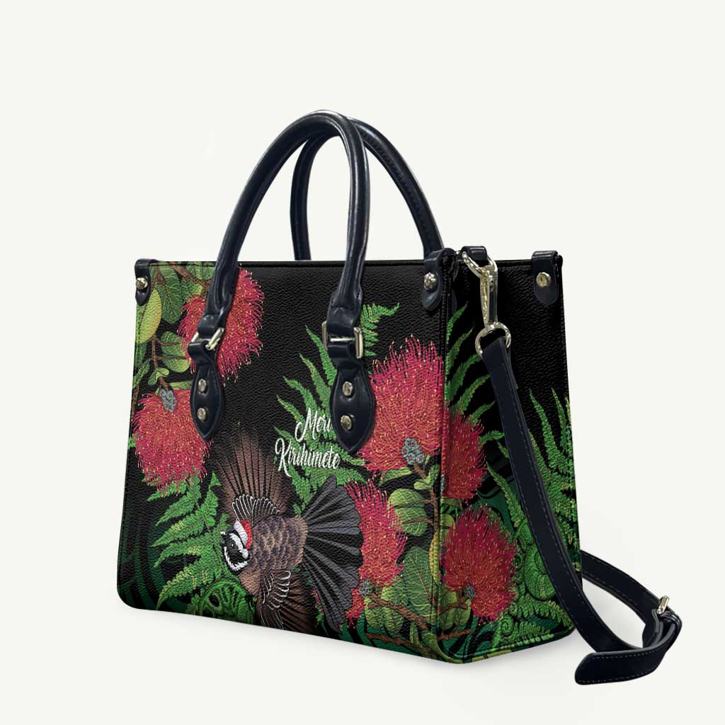 Meri Kirihimete New Zealand Leather Bag Piwakawaka Koru Fern Mix Pohutukawa - Aussie Hoodie