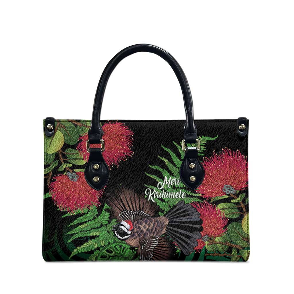 Meri Kirihimete New Zealand Leather Bag Piwakawaka Koru Fern Mix Pohutukawa - Aussie Hoodie