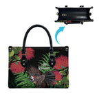 Meri Kirihimete New Zealand Leather Bag Piwakawaka Koru Fern Mix Pohutukawa - Aussie Hoodie