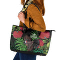 Meri Kirihimete New Zealand Leather Tote Bag Piwakawaka Koru Fern Mix Pohutukawa - Aussie Hoodie