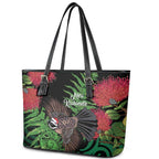 Meri Kirihimete New Zealand Leather Tote Bag Piwakawaka Koru Fern Mix Pohutukawa - Aussie Hoodie