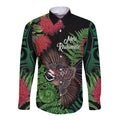 Meri Kirihimete New Zealand Long Sleeve Button Shirt Piwakawaka Koru Fern Mix Pohutukawa - Aussie Hoodie