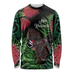 Meri Kirihimete New Zealand Long Sleeve Shirt Piwakawaka Koru Fern Mix Pohutukawa - Aussie Hoodie
