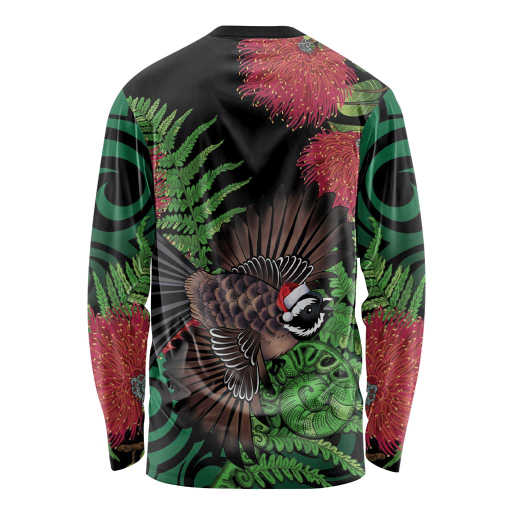 Meri Kirihimete New Zealand Long Sleeve Shirt Piwakawaka Koru Fern Mix Pohutukawa - Aussie Hoodie