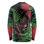 Meri Kirihimete New Zealand Long Sleeve Shirt Piwakawaka Koru Fern Mix Pohutukawa - Aussie Hoodie