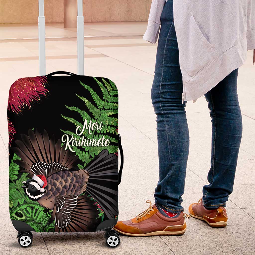 Meri Kirihimete New Zealand Luggage Cover Piwakawaka Koru Fern Mix Pohutukawa - Aussie Hoodie