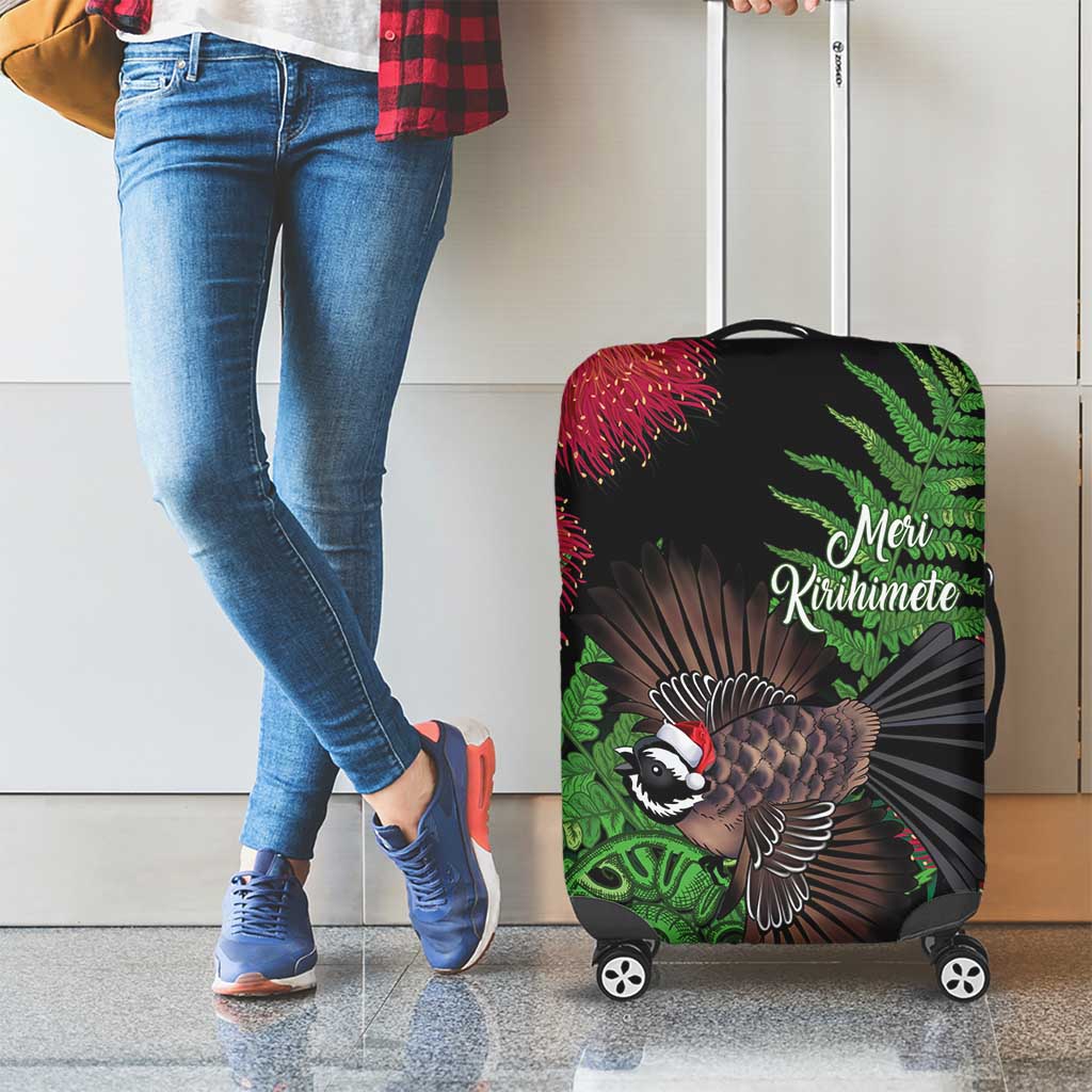 Meri Kirihimete New Zealand Luggage Cover Piwakawaka Koru Fern Mix Pohutukawa - Aussie Hoodie