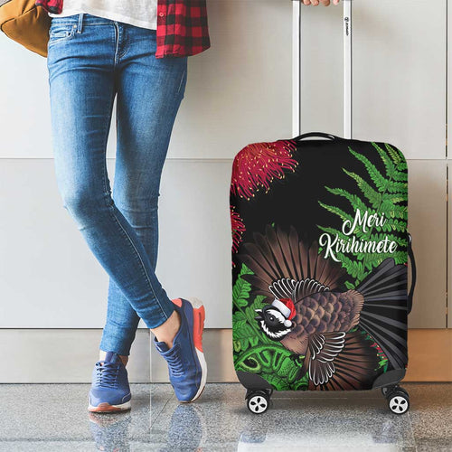 Meri Kirihimete New Zealand Luggage Cover Piwakawaka Koru Fern Mix Pohutukawa - Aussie Hoodie