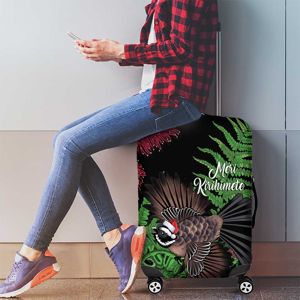 Meri Kirihimete New Zealand Luggage Cover Piwakawaka Koru Fern Mix Pohutukawa - Aussie Hoodie