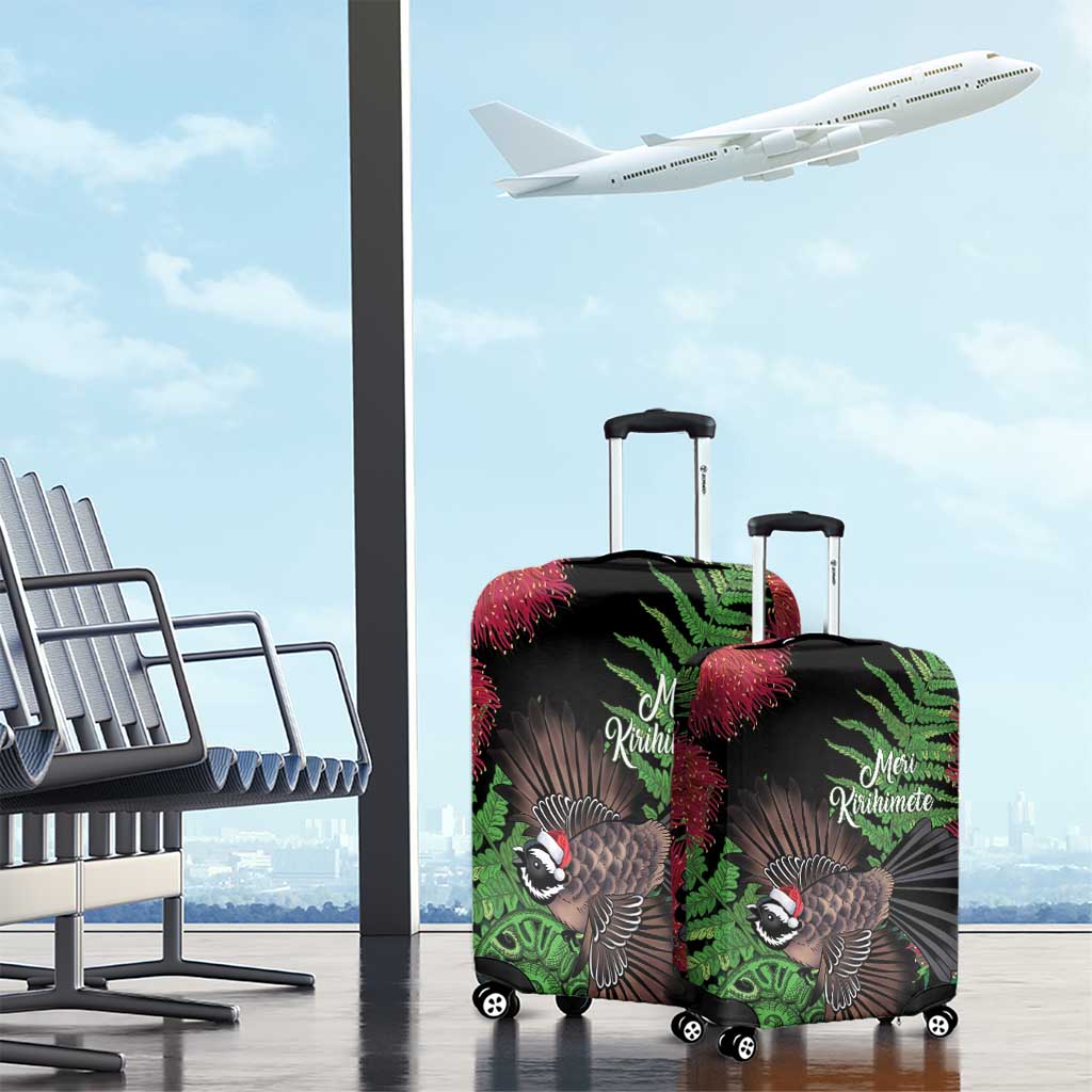 Meri Kirihimete New Zealand Luggage Cover Piwakawaka Koru Fern Mix Pohutukawa - Aussie Hoodie