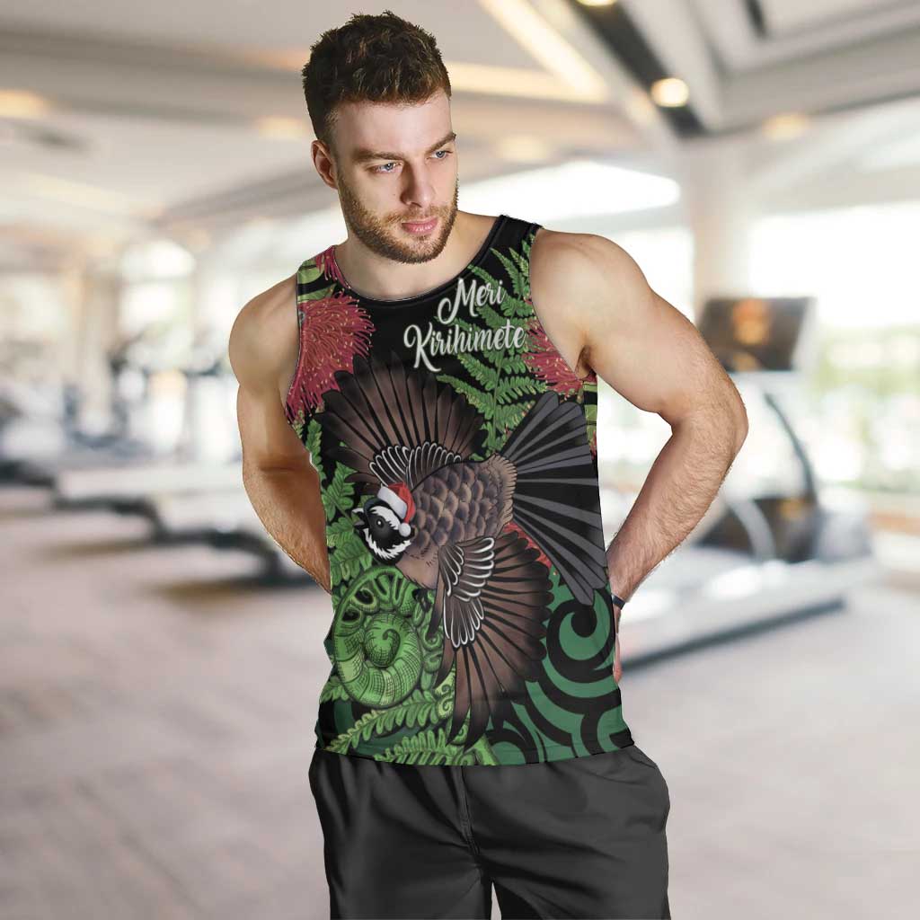 Meri Kirihimete New Zealand Men Tank Top Piwakawaka Koru Fern Mix Pohutukawa - Aussie Hoodie