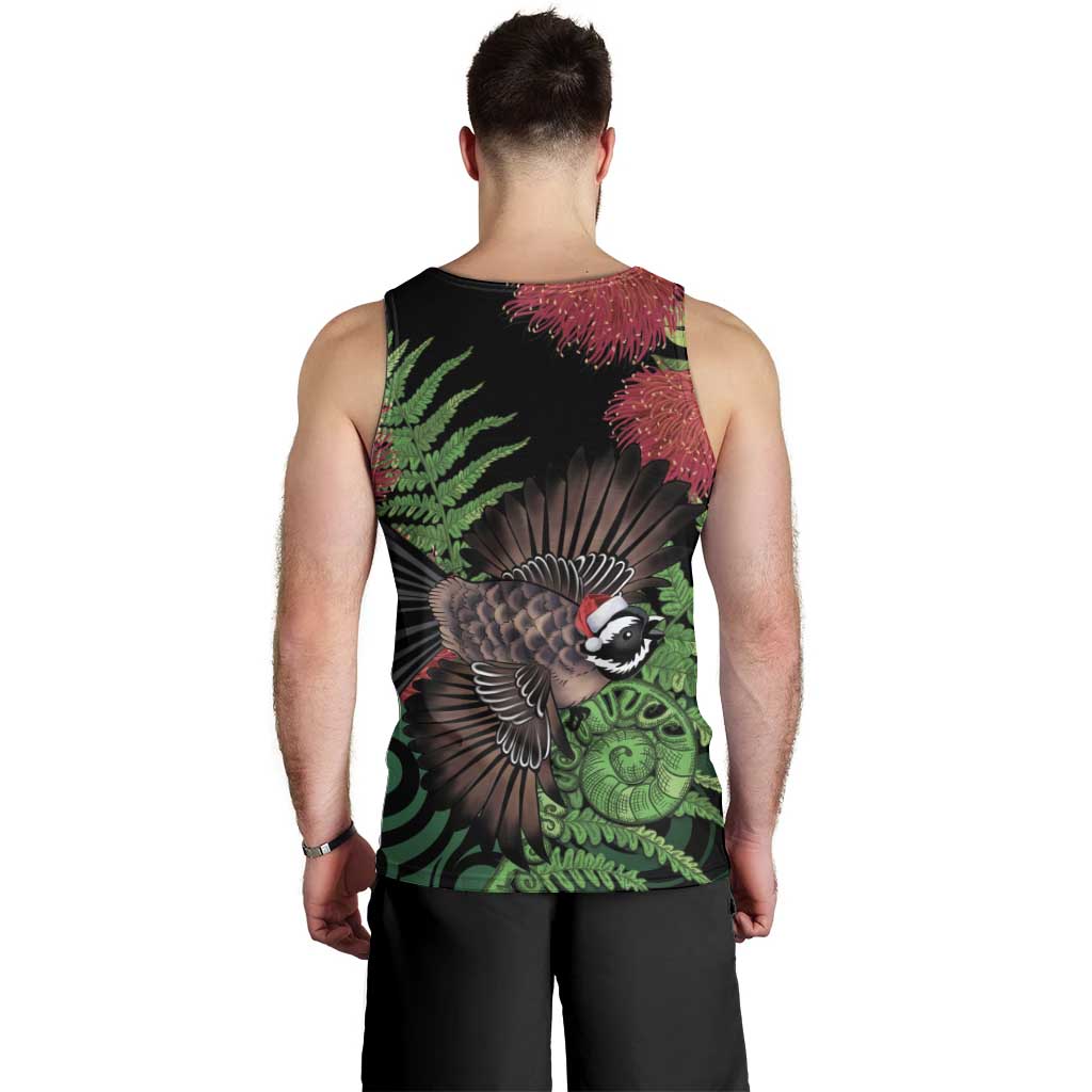 Meri Kirihimete New Zealand Men Tank Top Piwakawaka Koru Fern Mix Pohutukawa - Aussie Hoodie