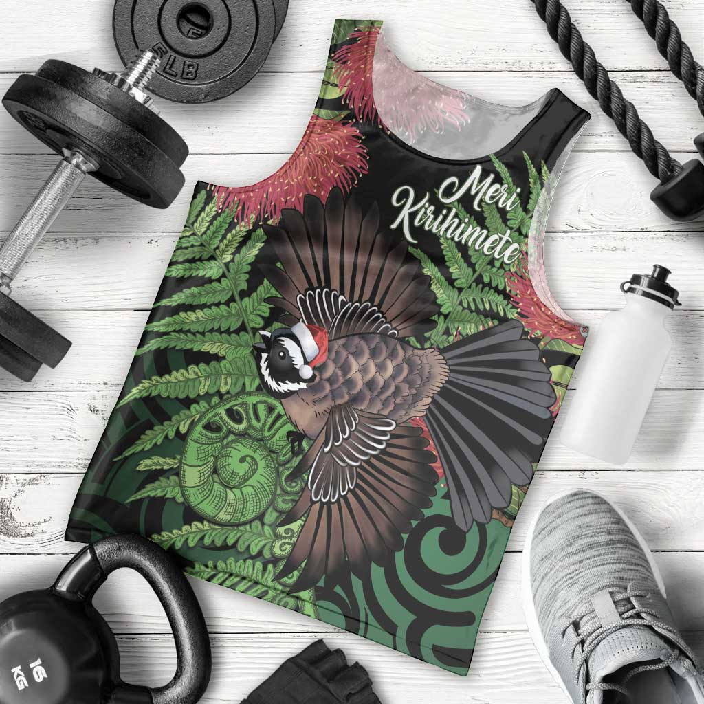 Meri Kirihimete New Zealand Men Tank Top Piwakawaka Koru Fern Mix Pohutukawa - Aussie Hoodie