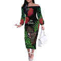 Meri Kirihimete New Zealand Off The Shoulder Long Sleeve Dress Piwakawaka Koru Fern Mix Pohutukawa - Aussie Hoodie