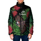 Meri Kirihimete New Zealand Padded Jacket Piwakawaka Koru Fern Mix Pohutukawa - Aussie Hoodie