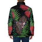 Meri Kirihimete New Zealand Padded Jacket Piwakawaka Koru Fern Mix Pohutukawa - Aussie Hoodie