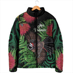 Meri Kirihimete New Zealand Padded Jacket Piwakawaka Koru Fern Mix Pohutukawa - Aussie Hoodie