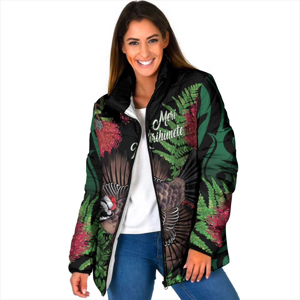 Meri Kirihimete New Zealand Padded Jacket Piwakawaka Koru Fern Mix Pohutukawa - Aussie Hoodie