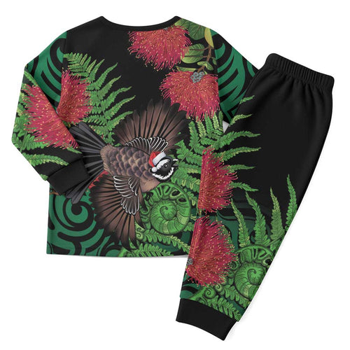 Meri Kirihimete New Zealand Christmas Pajama Set Piwakawaka Koru Fern Mix Pohutukawa - Aussie Hoodie
