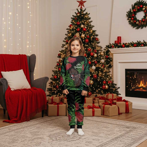 Meri Kirihimete New Zealand Christmas Pajama Set Piwakawaka Koru Fern Mix Pohutukawa - Aussie Hoodie