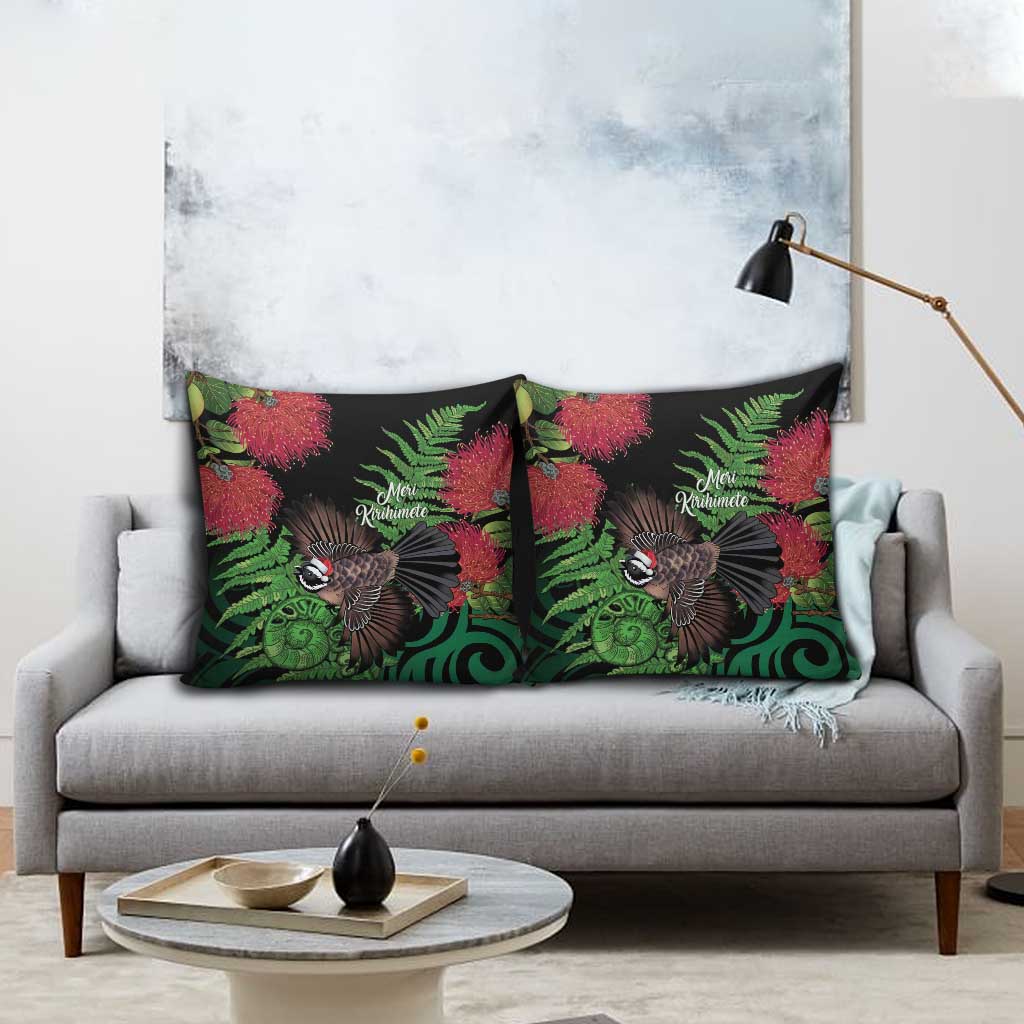 Meri Kirihimete New Zealand Pillow Cover Piwakawaka Koru Fern Mix Pohutukawa - Aussie Hoodie