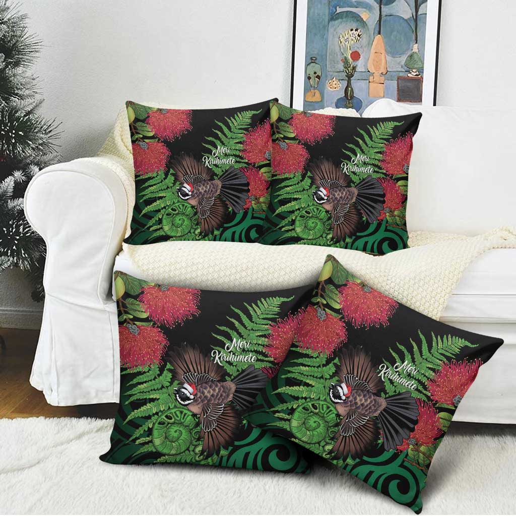 Meri Kirihimete New Zealand Pillow Cover Piwakawaka Koru Fern Mix Pohutukawa - Aussie Hoodie