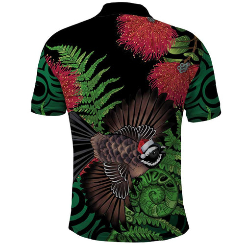 Meri Kirihimete New Zealand Polo Shirt Piwakawaka Koru Fern Mix Pohutukawa - Aussie Hoodie