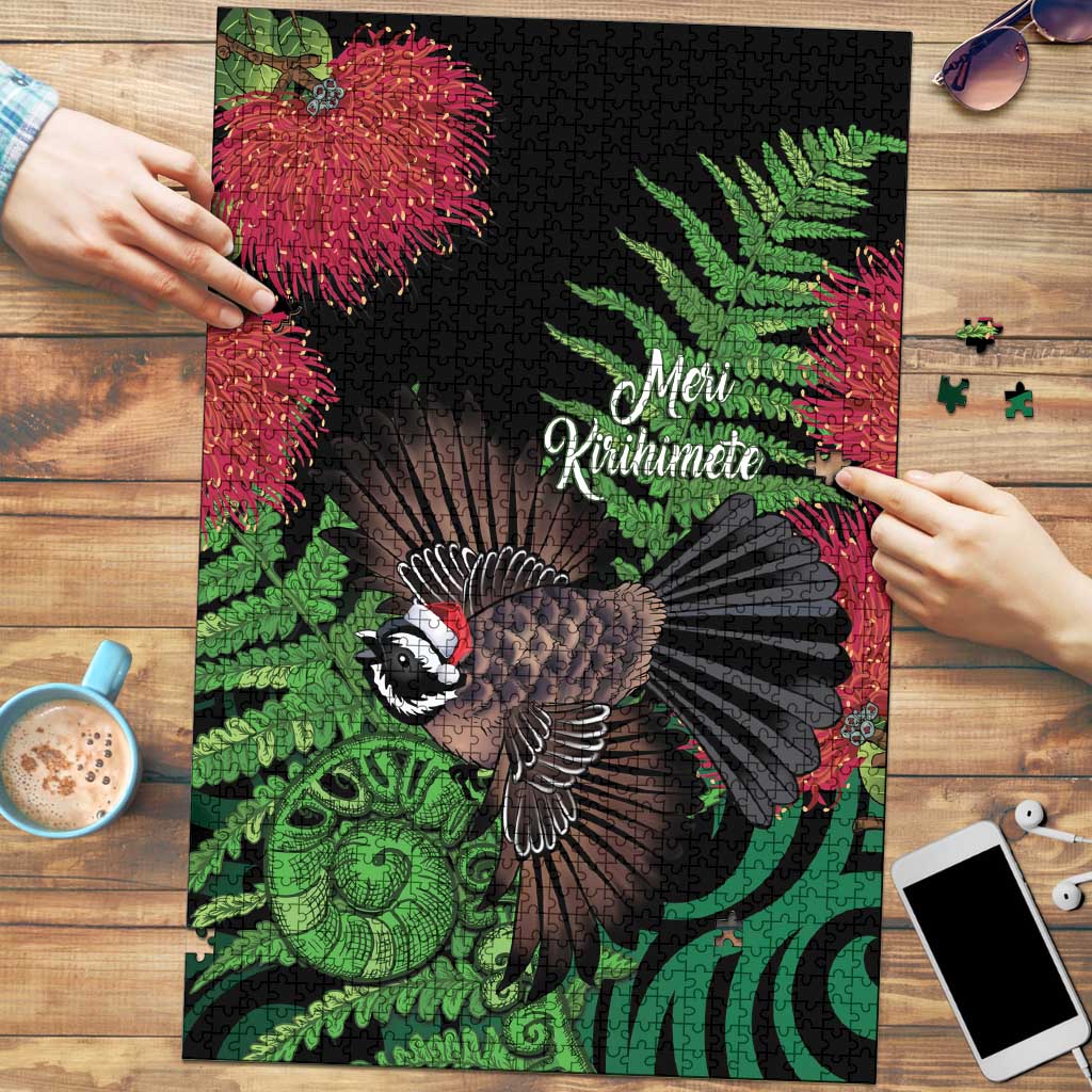 Meri Kirihimete New Zealand Puzzle Piwakawaka Koru Fern Mix Pohutukawa - Aussie Hoodie