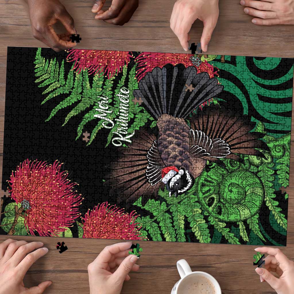 Meri Kirihimete New Zealand Puzzle Piwakawaka Koru Fern Mix Pohutukawa - Aussie Hoodie