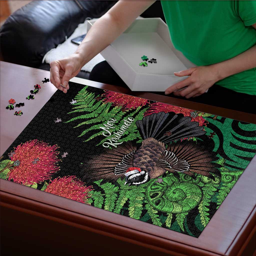 Meri Kirihimete New Zealand Puzzle Piwakawaka Koru Fern Mix Pohutukawa - Aussie Hoodie
