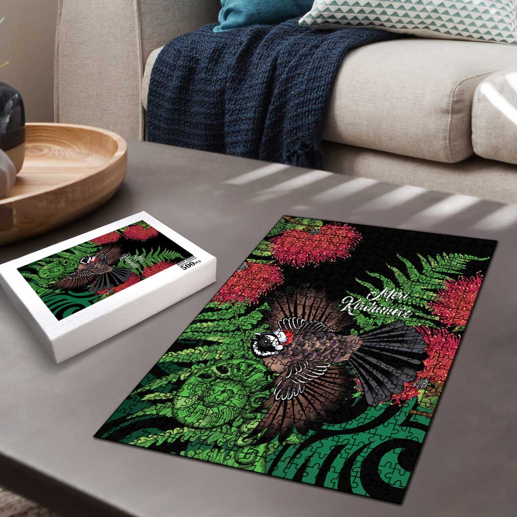 Meri Kirihimete New Zealand Puzzle Piwakawaka Koru Fern Mix Pohutukawa - Aussie Hoodie