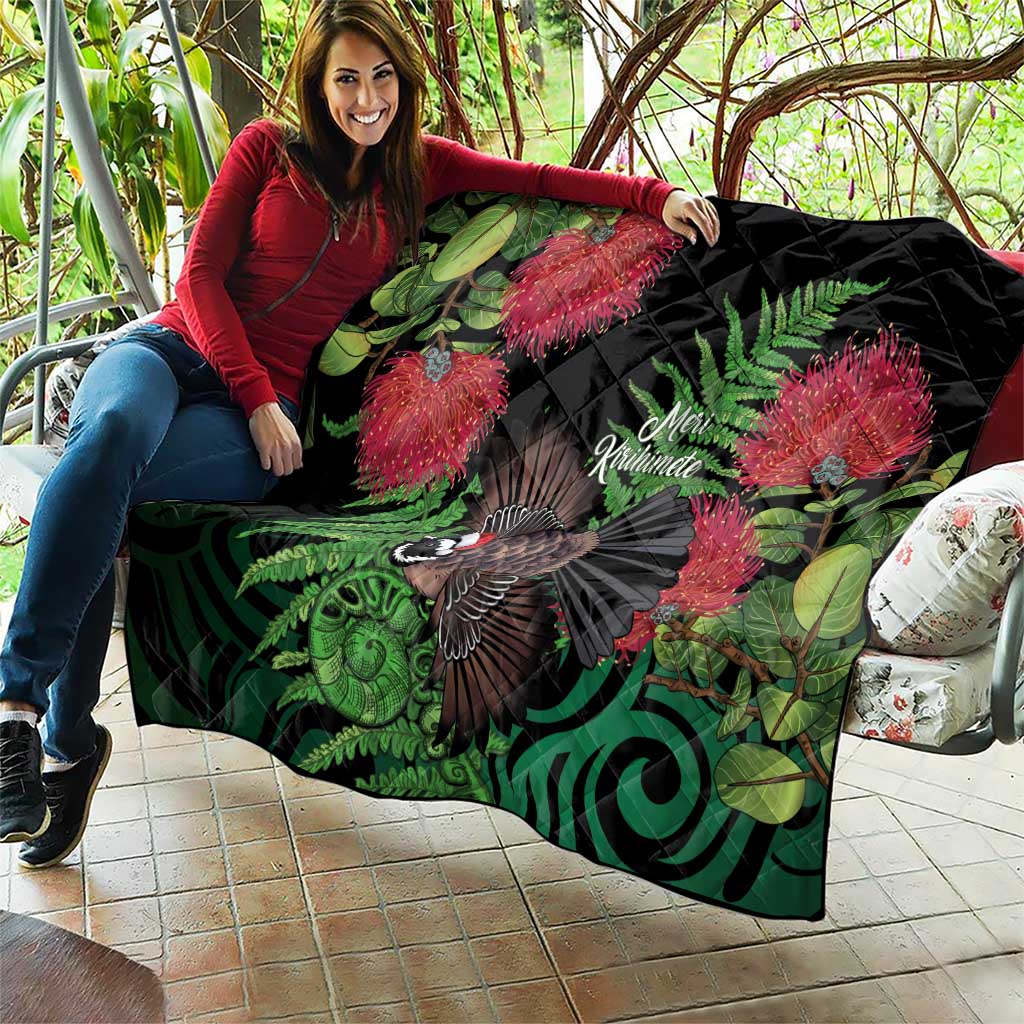 Meri Kirihimete New Zealand Quilt Piwakawaka Koru Fern Mix Pohutukawa - Aussie Hoodie