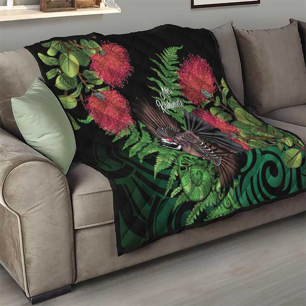 Meri Kirihimete New Zealand Quilt Piwakawaka Koru Fern Mix Pohutukawa - Aussie Hoodie