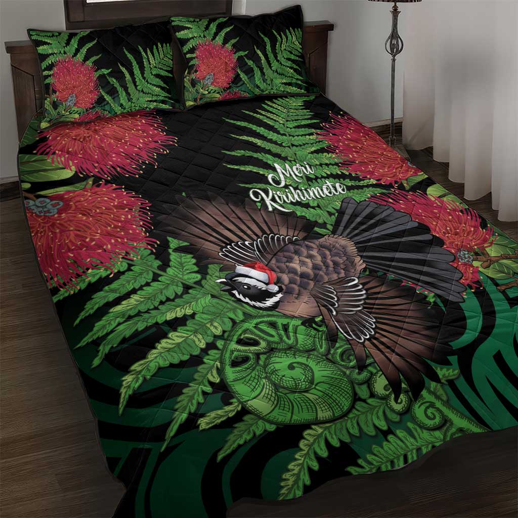 Meri Kirihimete New Zealand Quilt Bed Set Piwakawaka Koru Fern Mix Pohutukawa - Aussie Hoodie