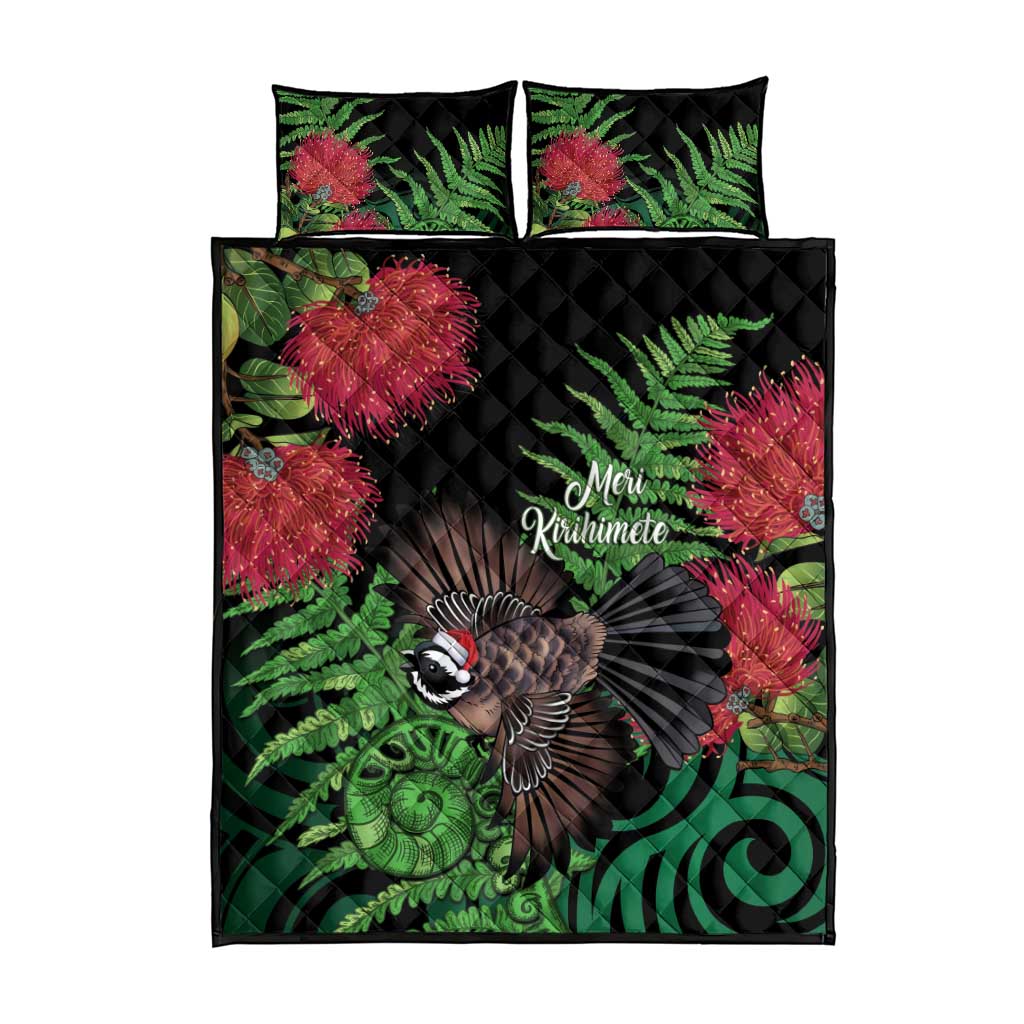 Meri Kirihimete New Zealand Quilt Bed Set Piwakawaka Koru Fern Mix Pohutukawa - Aussie Hoodie