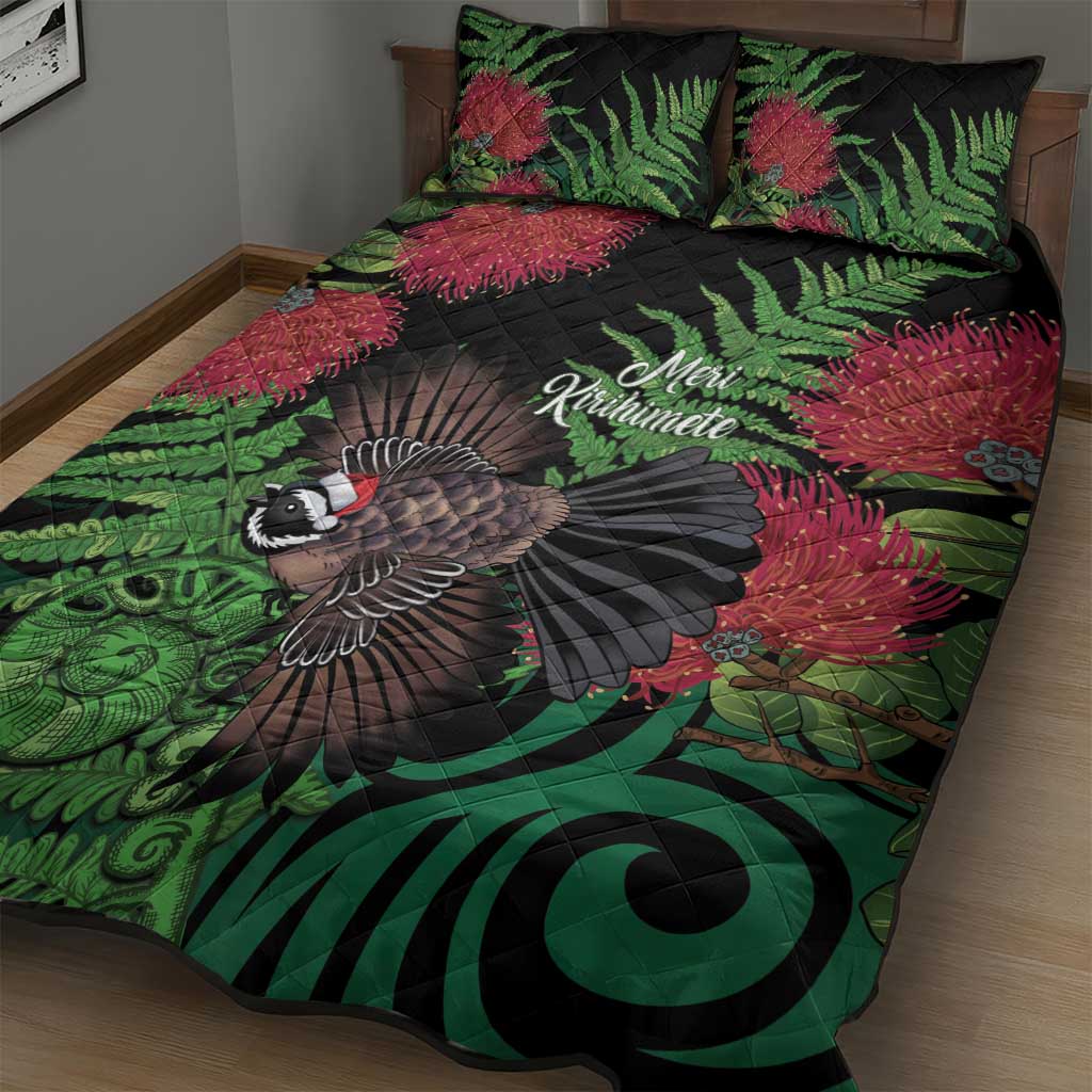 Meri Kirihimete New Zealand Quilt Bed Set Piwakawaka Koru Fern Mix Pohutukawa - Aussie Hoodie