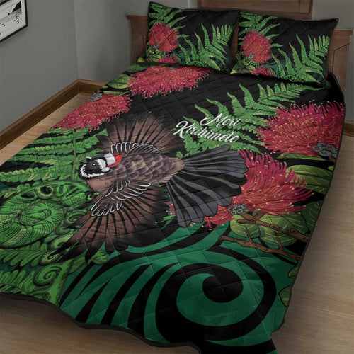 Meri Kirihimete New Zealand Quilt Bed Set Piwakawaka Koru Fern Mix Pohutukawa - Aussie Hoodie