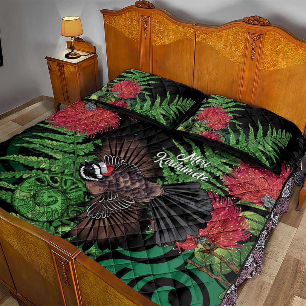 Meri Kirihimete New Zealand Quilt Bed Set Piwakawaka Koru Fern Mix Pohutukawa - Aussie Hoodie