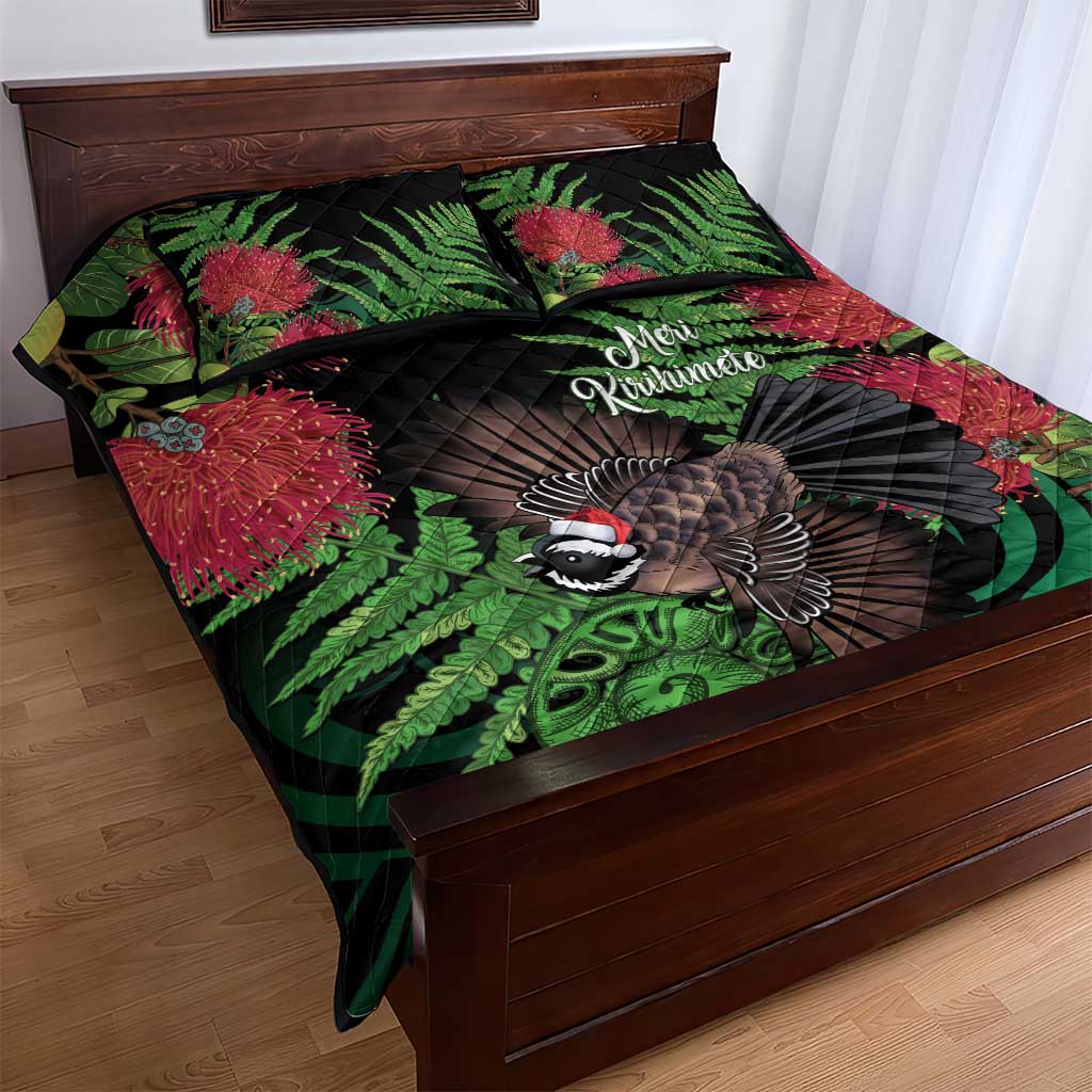 Meri Kirihimete New Zealand Quilt Bed Set Piwakawaka Koru Fern Mix Pohutukawa - Aussie Hoodie