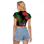 Meri Kirihimete New Zealand Raglan Cropped T Shirt Piwakawaka Koru Fern Mix Pohutukawa - Aussie Hoodie