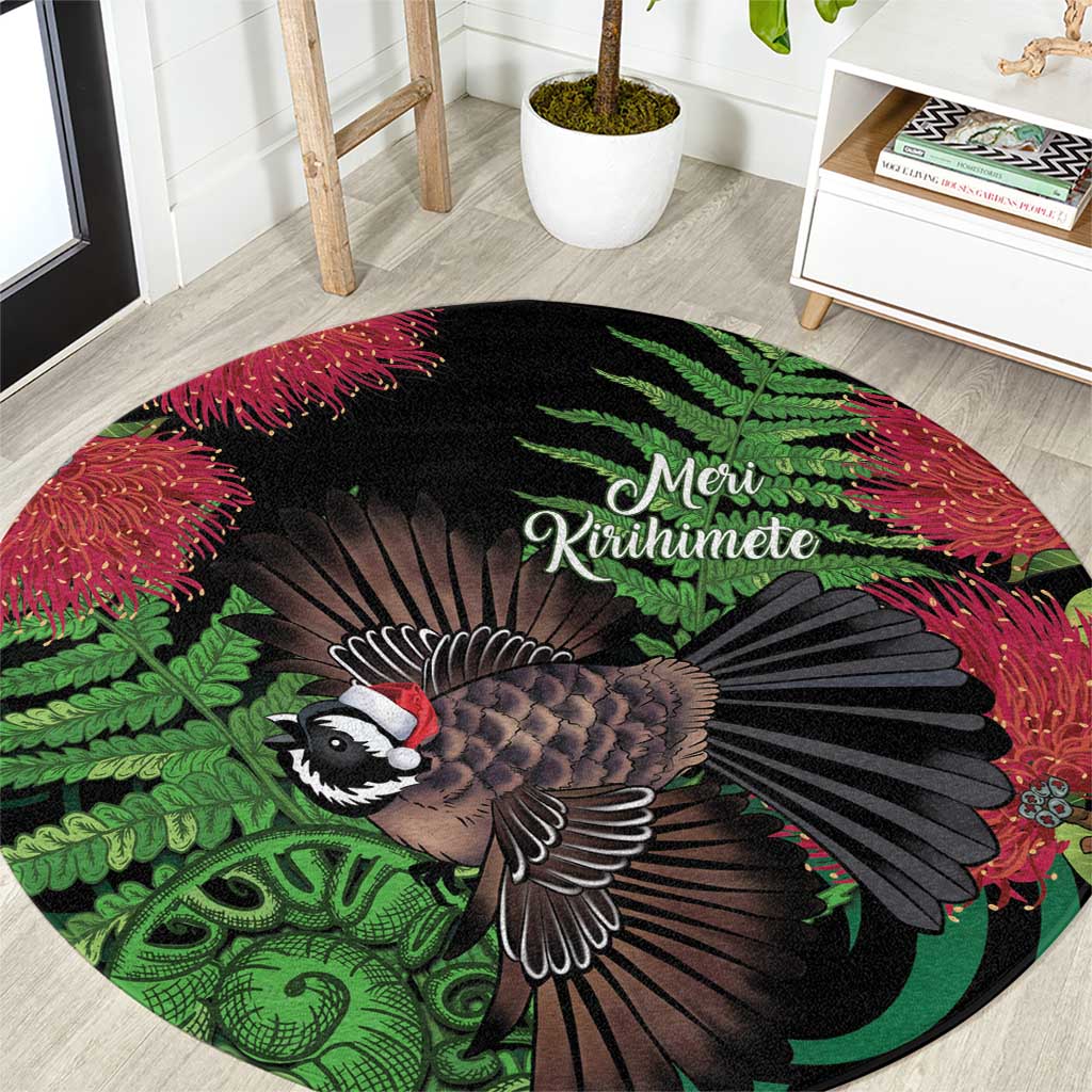 Meri Kirihimete New Zealand Round Carpet Piwakawaka Koru Fern Mix Pohutukawa - Aussie Hoodie