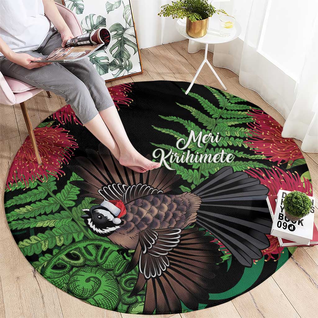 Meri Kirihimete New Zealand Round Carpet Piwakawaka Koru Fern Mix Pohutukawa - Aussie Hoodie