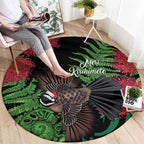 Meri Kirihimete New Zealand Round Carpet Piwakawaka Koru Fern Mix Pohutukawa - Aussie Hoodie
