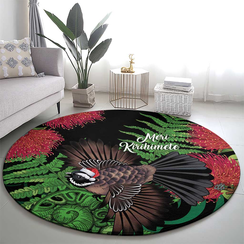 Meri Kirihimete New Zealand Round Carpet Piwakawaka Koru Fern Mix Pohutukawa - Aussie Hoodie