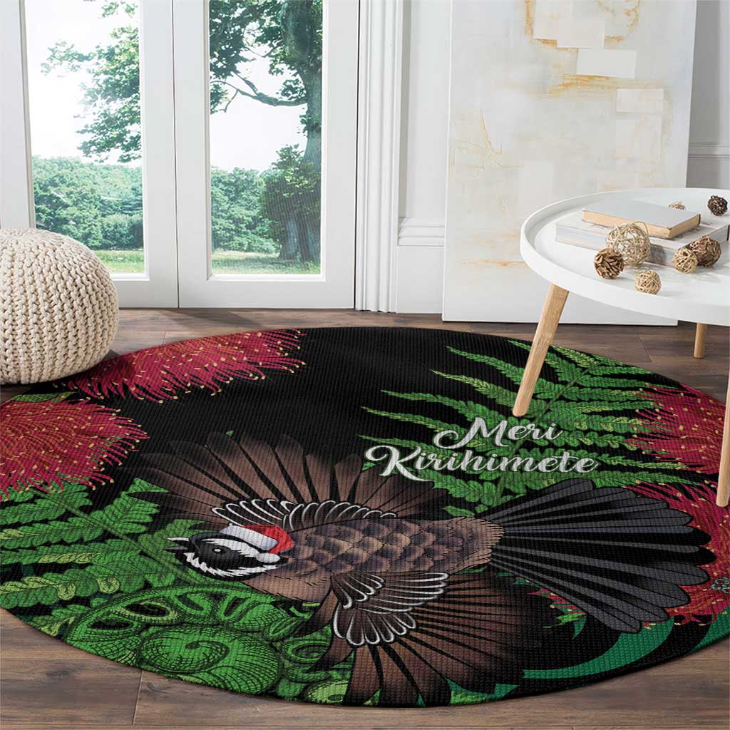 Meri Kirihimete New Zealand Round Carpet Piwakawaka Koru Fern Mix Pohutukawa - Aussie Hoodie
