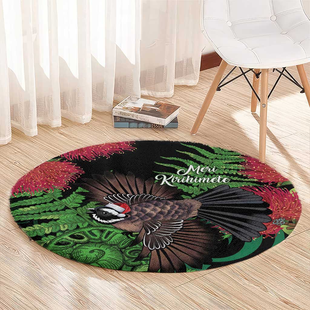 Meri Kirihimete New Zealand Round Carpet Piwakawaka Koru Fern Mix Pohutukawa - Aussie Hoodie