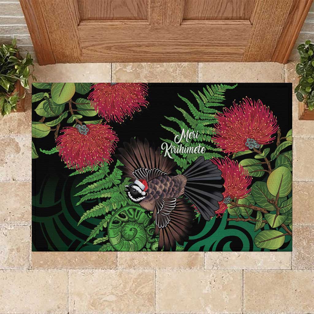 Meri Kirihimete New Zealand Rubber Doormat Piwakawaka Koru Fern Mix Pohutukawa - Aussie Hoodie