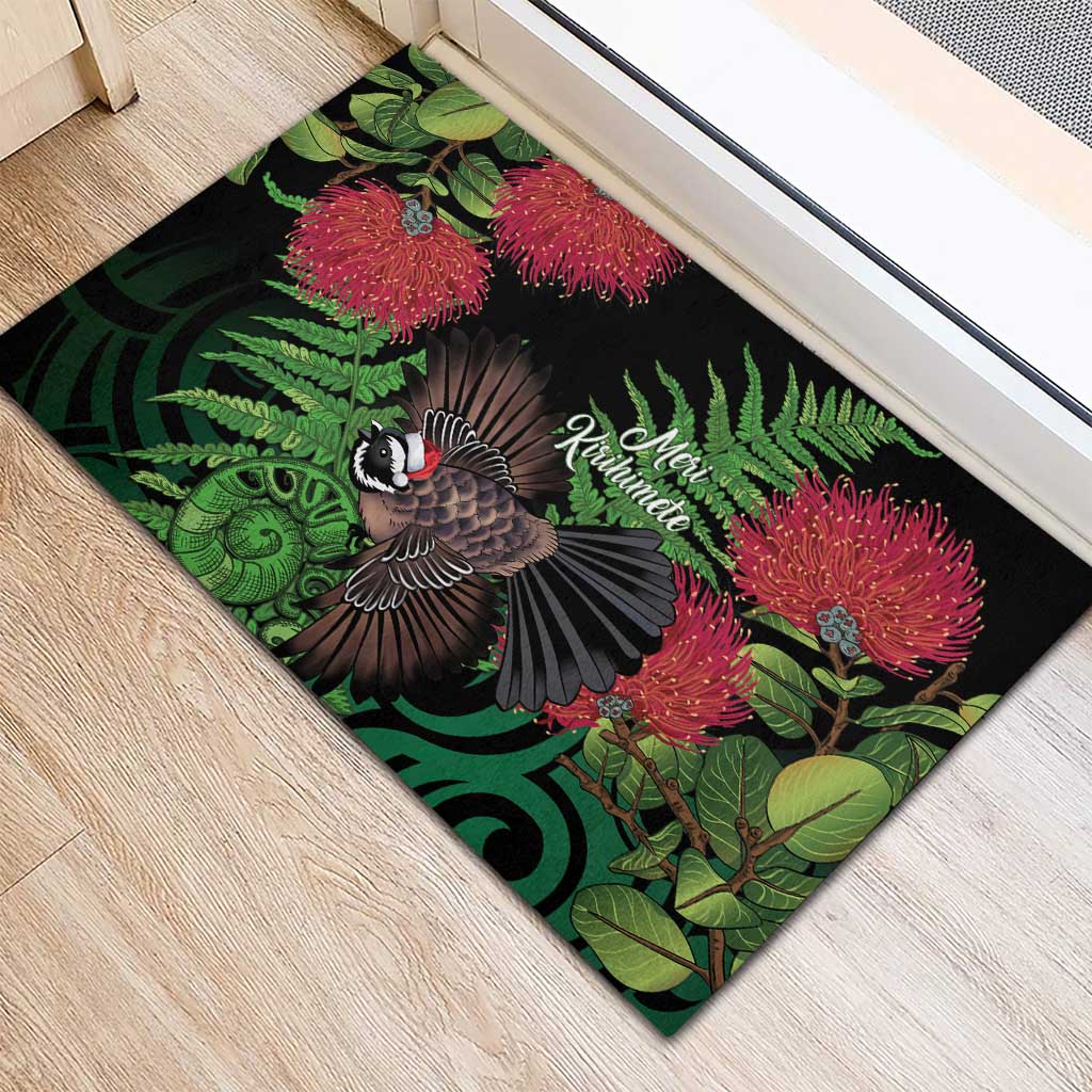 Meri Kirihimete New Zealand Rubber Doormat Piwakawaka Koru Fern Mix Pohutukawa - Aussie Hoodie