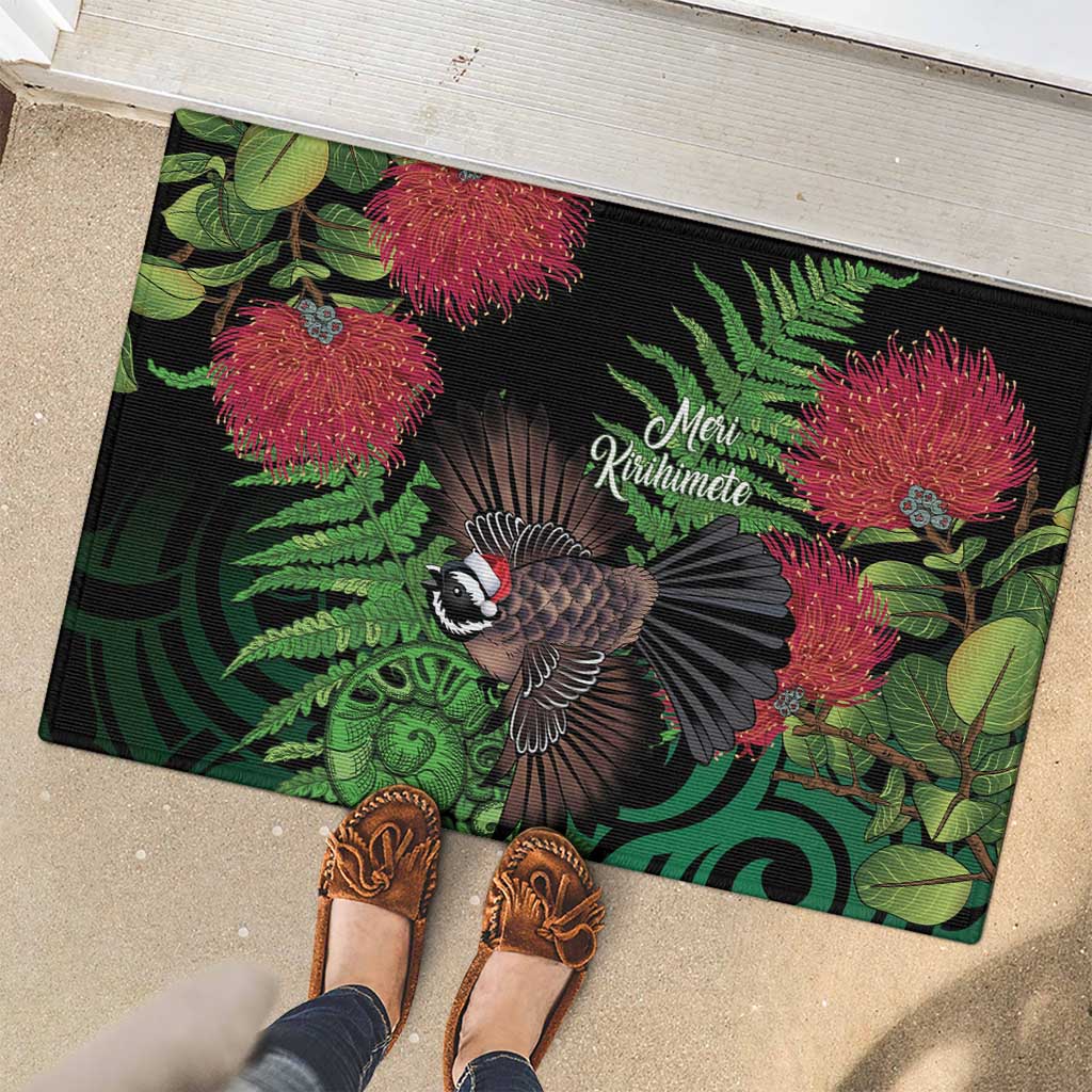 Meri Kirihimete New Zealand Rubber Doormat Piwakawaka Koru Fern Mix Pohutukawa - Aussie Hoodie